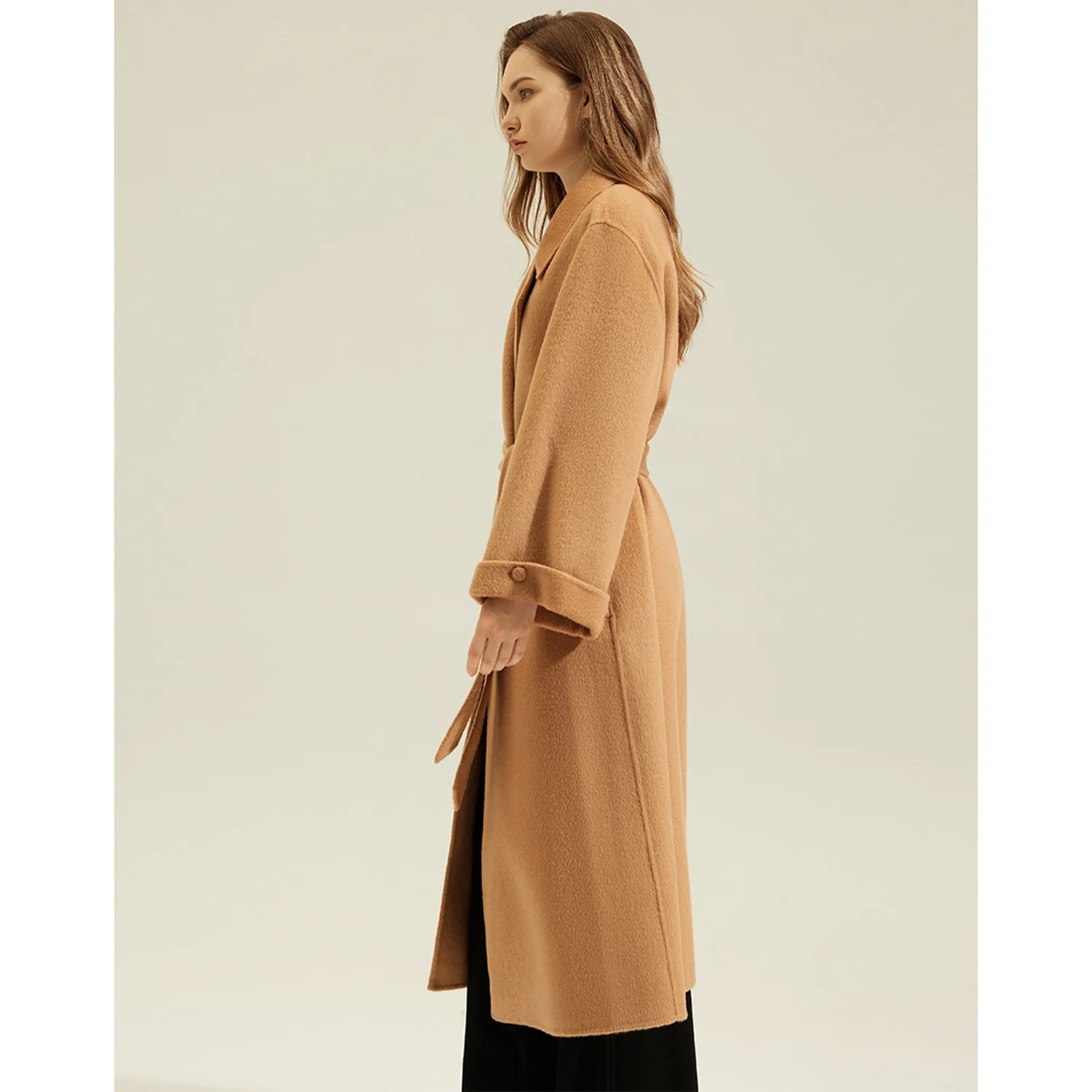 Allingentle Camel Women's Blazer Woolen long Fashion Jacket with Belt for Cocktail Party Daily Casual Outfits Customize