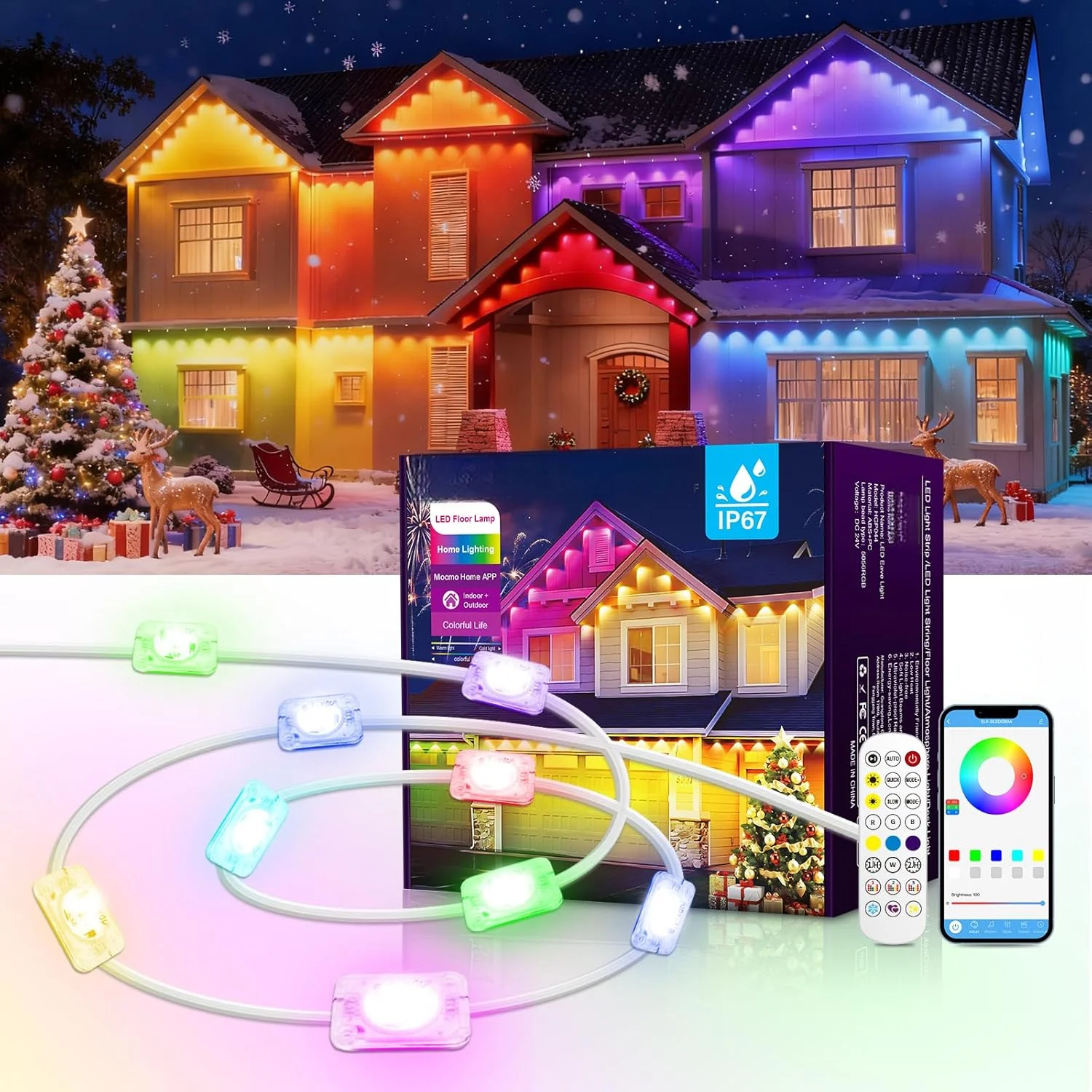 

Постоянное наружное освещение, фонарь RGB с управлением через приложение, пульт дистанционного управления, сцена «сделай сам», IP67, водонепроницаемое освещение под карнизом, рождественские огни