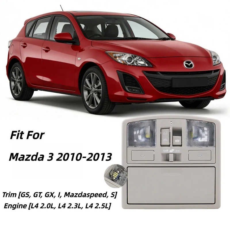 

LED Overhead Console Dome Light with Sunroof Switch for Mazda 3 2010-2013 Replace BBM6-69-970B-75 BCN8-69-970B-75