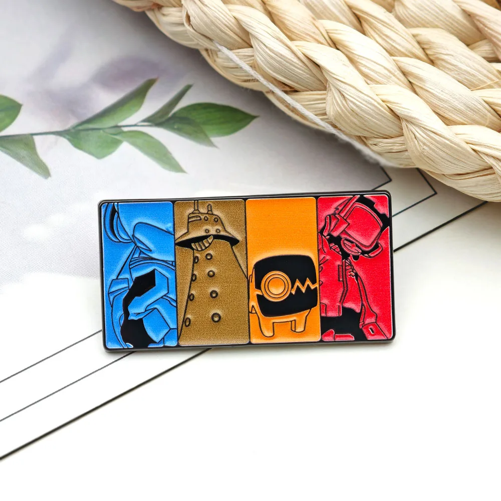 Abstract Illustration Rectangular Brooch Anime Character Silhouette Enamel Pin Four-color Square Periphery Metal Badge Fans Gift