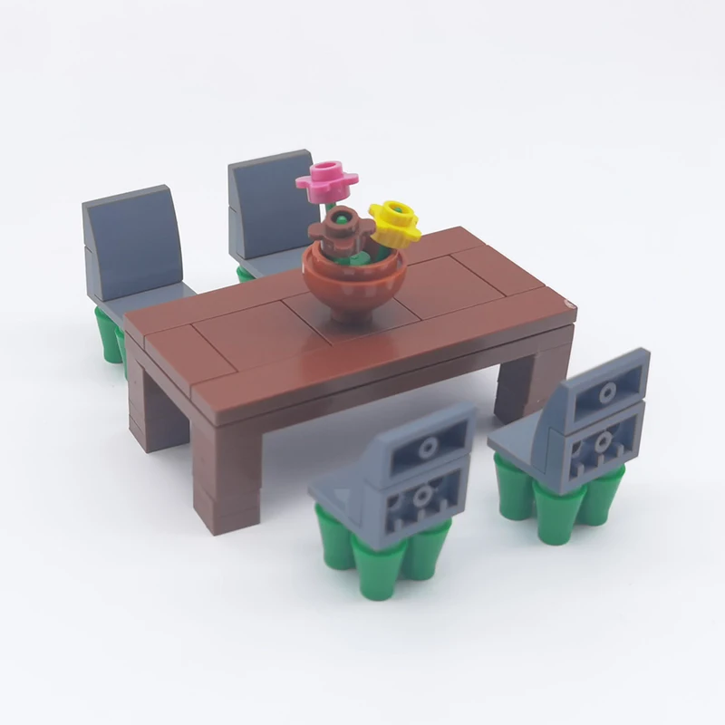 MOC-Bausteine, Möbel und Dekorationen für Wohnzimmer und Schlafzimmer – Bett, Bücherregal, Sofa, Computertisch, kleine Pflanzgefäße, Spielzeugmodelle. – Detail 13