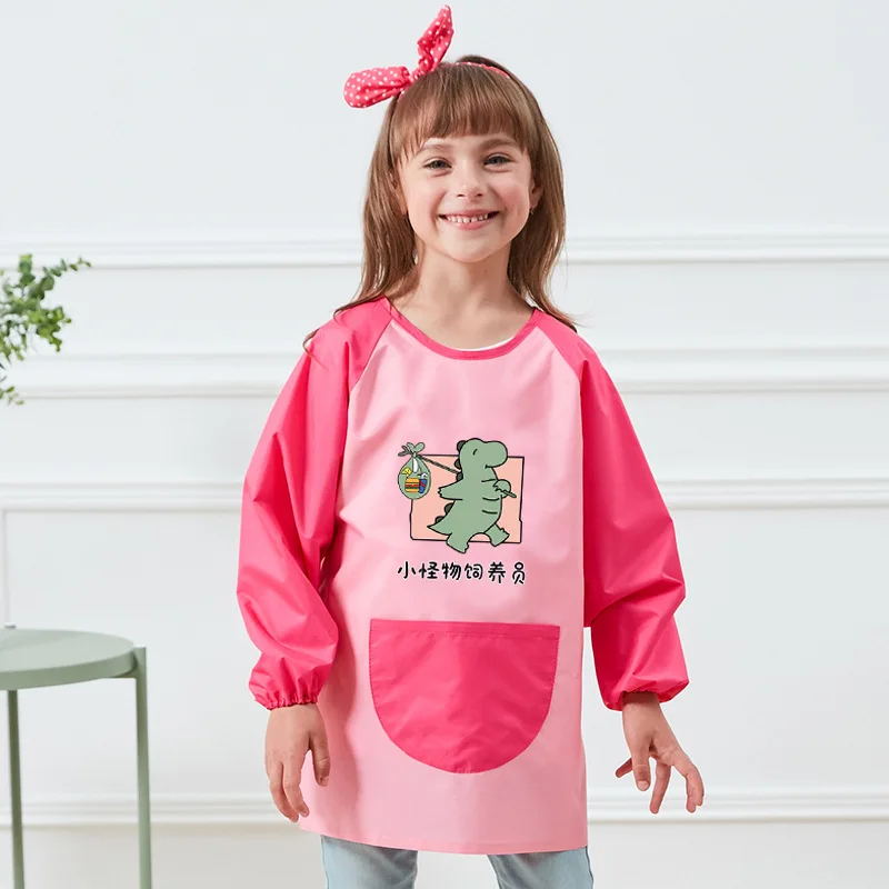 Baby eating smock waterproof children\'s painting apron for big children logo printing art diy long sleeve kindergarten