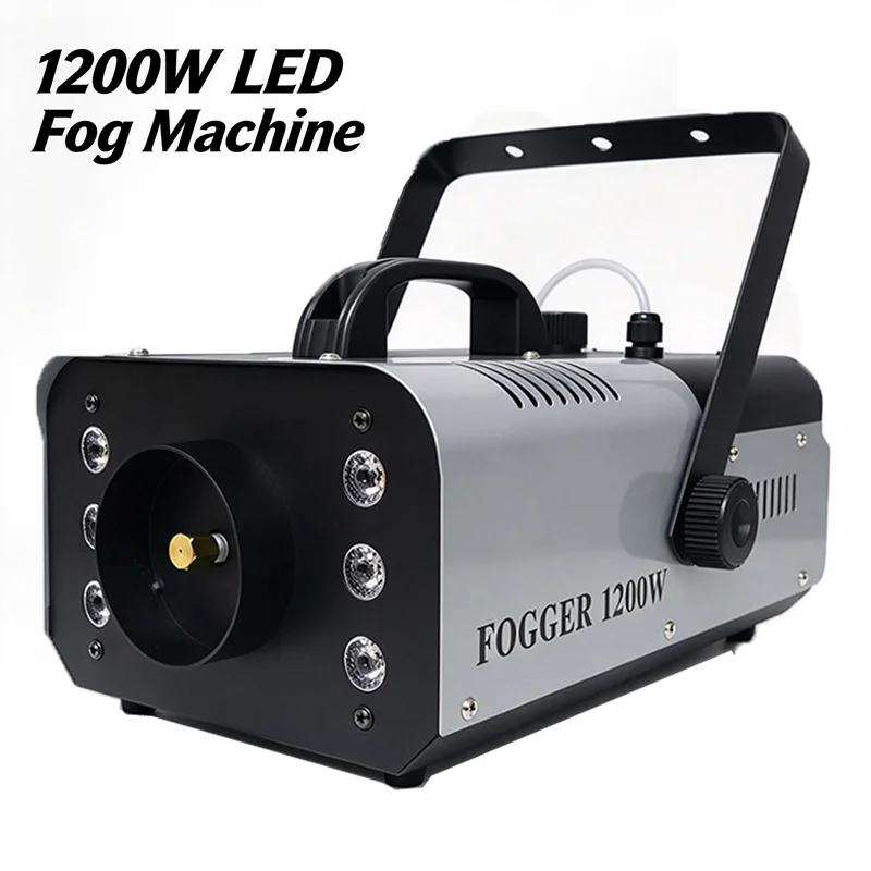 Smoke Machine 1200W 6LEDs Fog Machine 6 Colorful Wireless Remote Control 2L Tank 10M Spray Distance 4min Fast Preheat No Fog Oil
