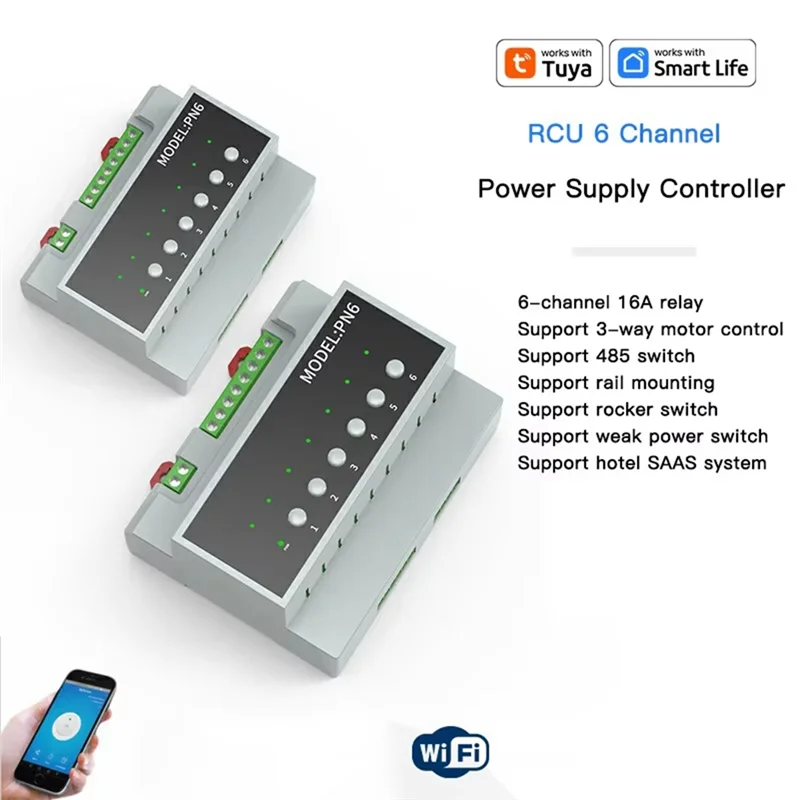 JABS-Tuya スマート WIFI 6CH 16A リレースイッチモジュール 110V-240V 電源リモートコントロールアプライアンス制御モジュール