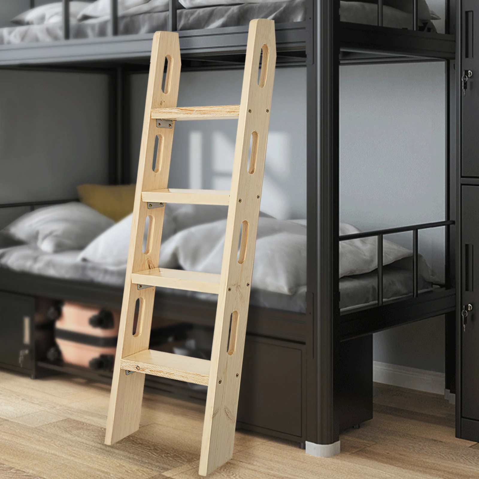 125 cm große 4-stufige Leiter aus Kiefernholz, 75 °   Burlywood Trittleiter, Dicke 28 mm, Bodenstehend für Kinderzimmer, Leuchten