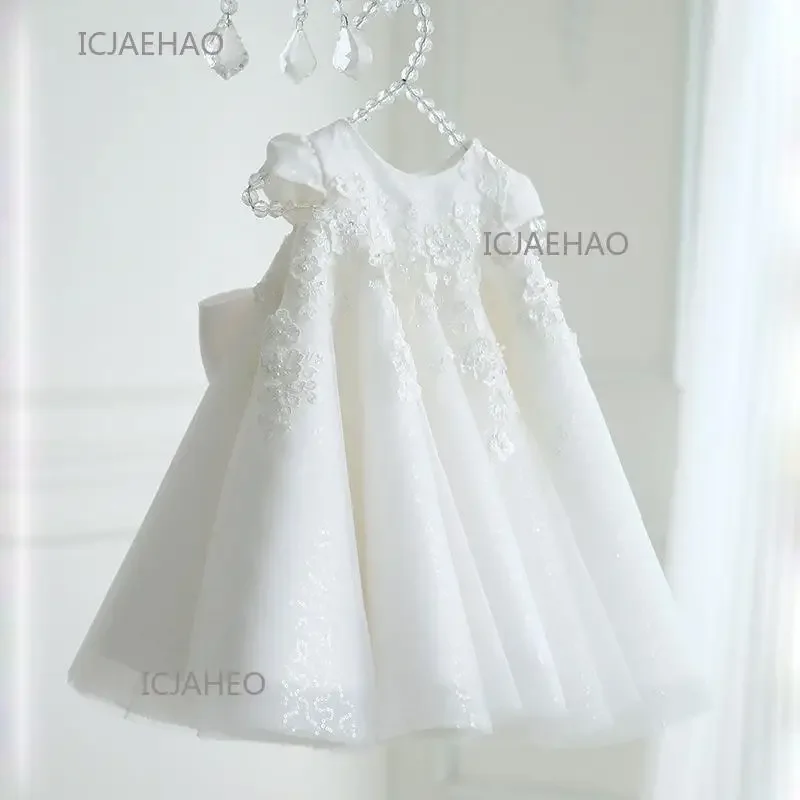 Elegant Dress For 5 Years Old Girl Party Wear Dresses Kids Birthday Baptism Dress Boutique Flower Girl Lace Children Bow Frocks