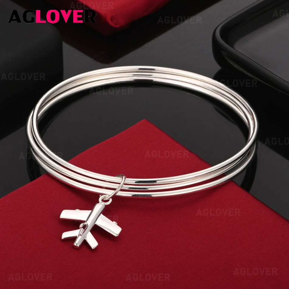 

AGLOVER 925 Sterling Silver Three-Circle Airplane Pendant Bracelet Noble And Versatile Women'S Birthday Gift Jewelry
