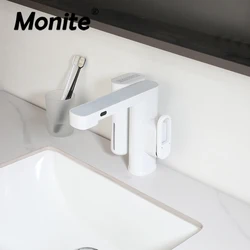Monite Sensor Faucet With Foam Soap Dispenser Bathroom Basin Taps Deck Mounted Touch Free Hot Cold Stream Water Outlet Mixer Tap