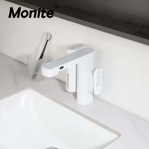 Monite Sensor Faucet With Foam Soap Dispenser Bathroom Basin Taps Deck Mounted Touch Free Hot Cold Stream Water Outlet Mixer Tap