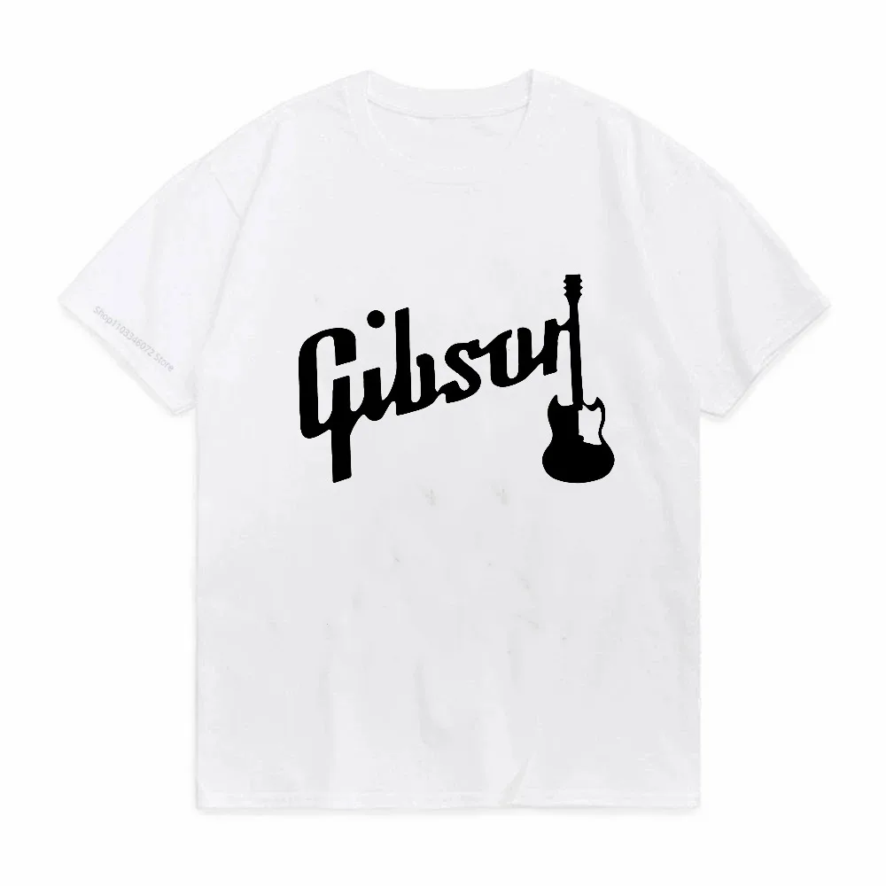 Men's Summer Cotton Fashionable Casual Loose Large Gibson Guitar Printed Sports Round Neck Short Sleeve T-shirt Top