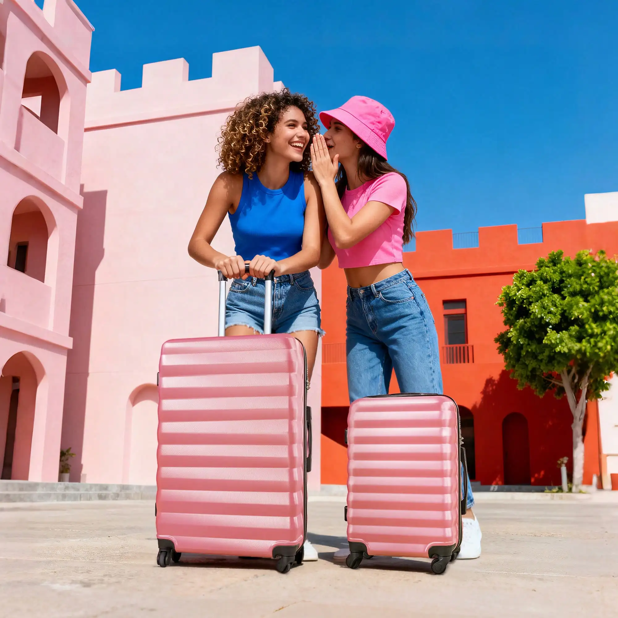 3 Piece Luggage Set With 6 Packing Bags, ABS Durable Suitcase With Spinner Wheels, Travel Luggage Set For Women (20/24/28 Inch) ,Perfect For Vacation.