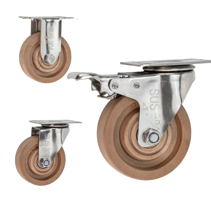 4pcs 5inch medium304 stainless steel high temperature resistant caster swivel brake wheel baking sheet oven Steaming Cabinet