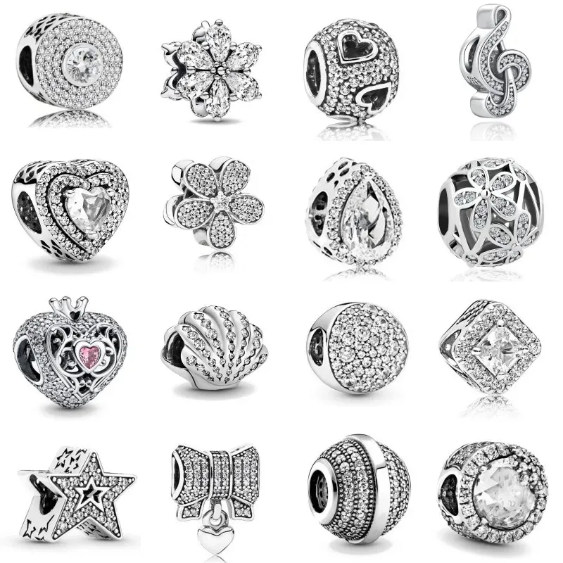 New circular Charm Fit Original Bracelet Shining Zircon Love Heart&Flower Bead DIY Women Jewelry Gift 925 Silver plated Making