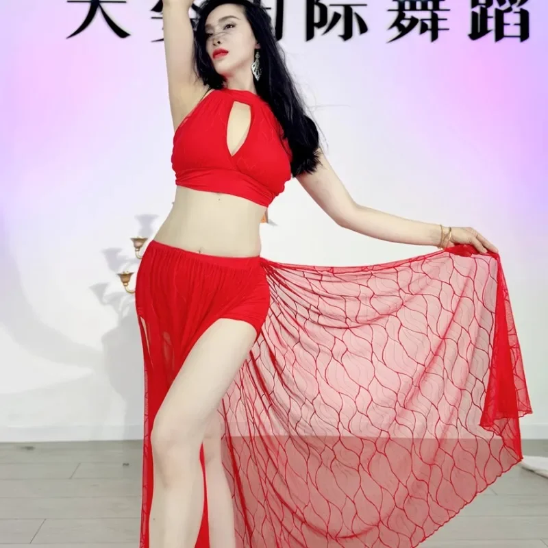 Swegal personalizado roupas de dança do ventre prática roupa grande malha vermelha conjunto vestido de dança oriental traje de dança exótica