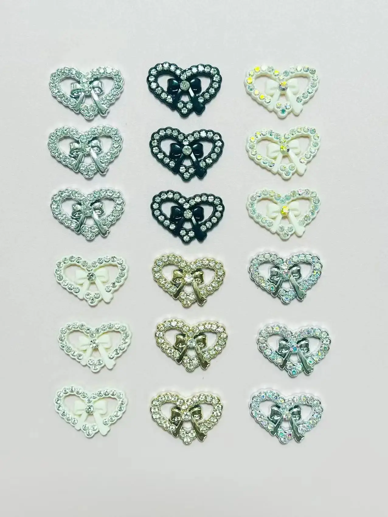 20 pièces métallique doré argenté blanc luxe diamant coeur arc résine indésirable coque de téléphone décoration breloques Kawaii dos plat bricolage artisanat