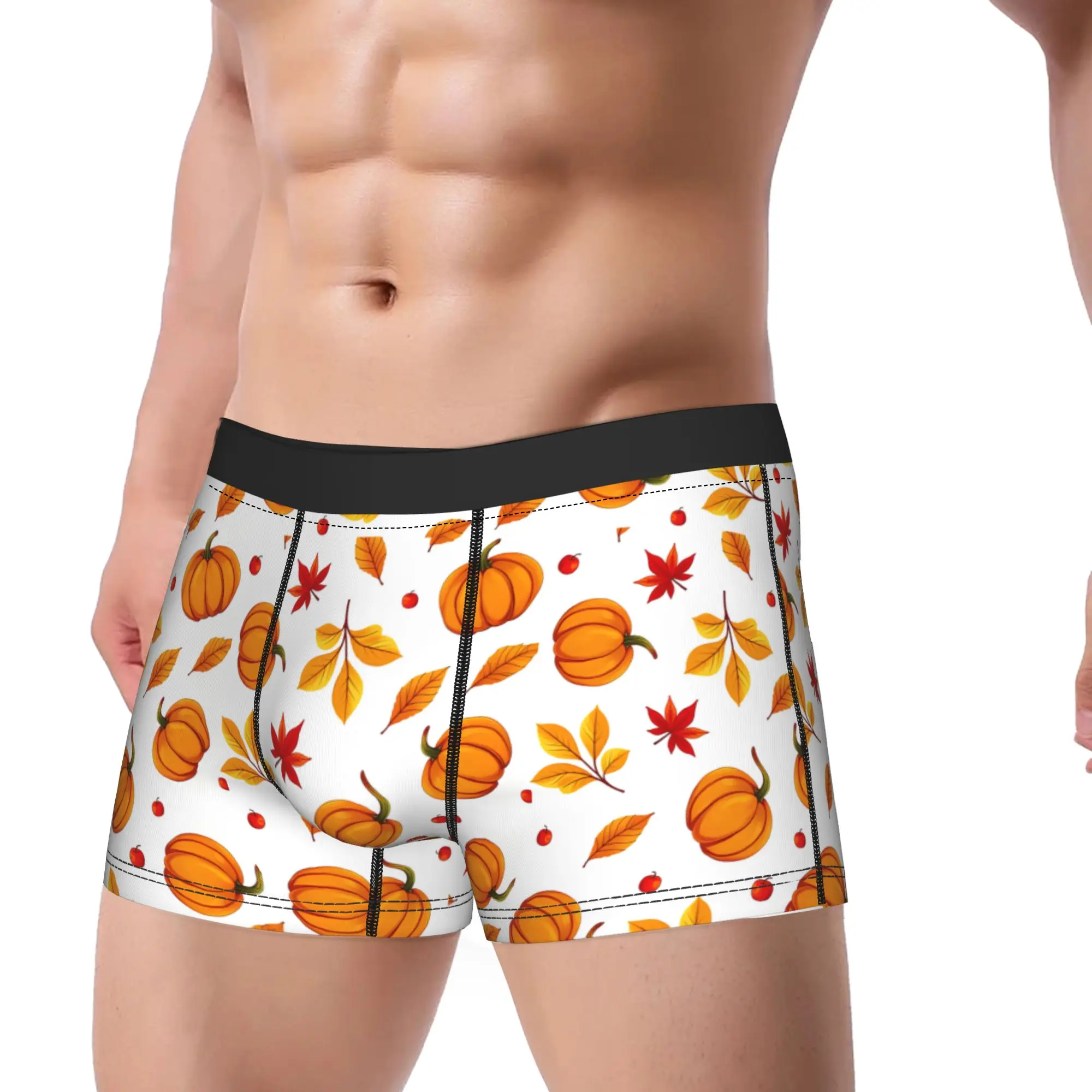 Men Cartoon Halloween Ghost Pumpkin Long Underwear  Novelty Boxer Briefs Shorts Panties Male Soft Underpants Plus Size