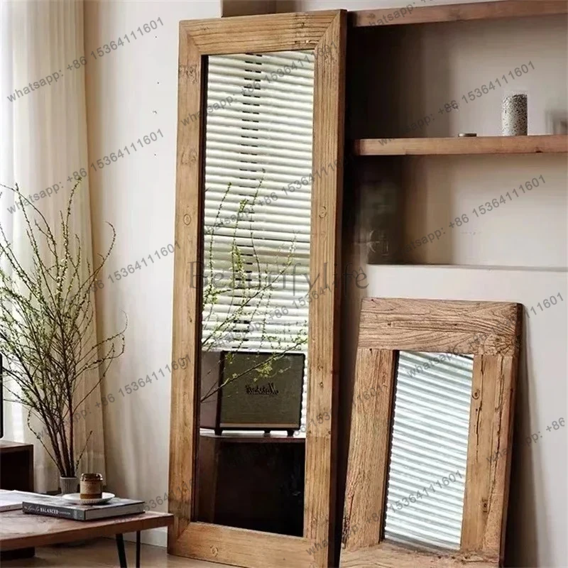 

yj9 Old elm three-dimensional full-length mirror hanging hanger integrated dual-purpose rotatable solid wood floor fashion