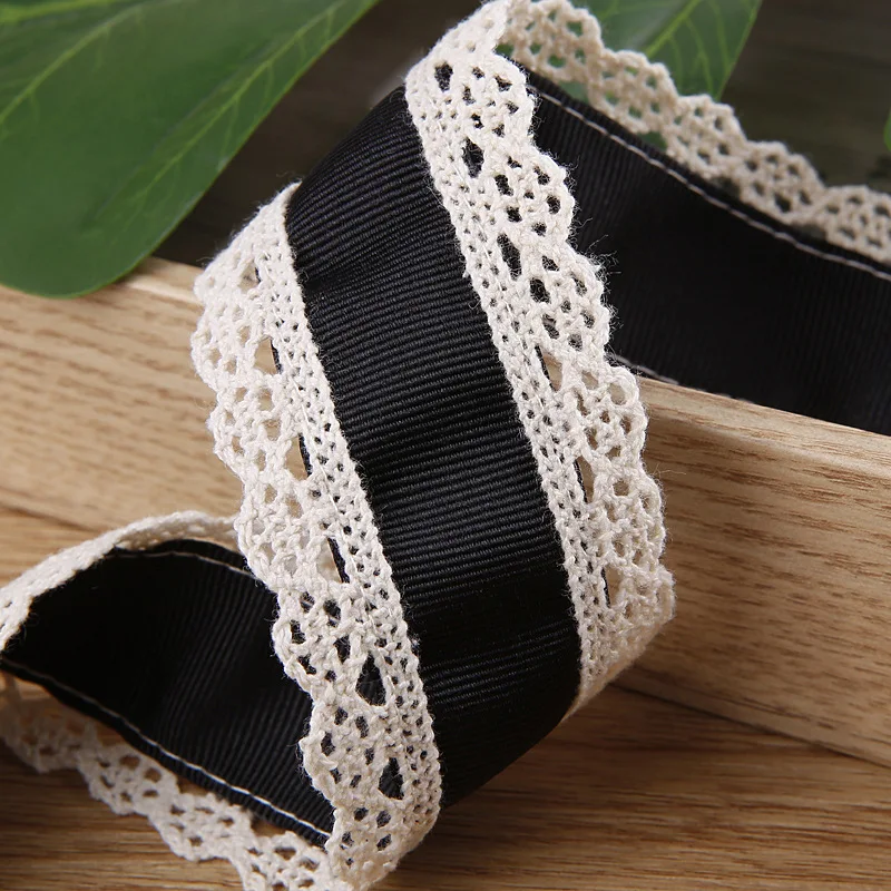 40MM Satin Grogsrian Ribbon With Lace Beige Sided Handmade DIY Bow Hair Accessories Lolita Clothing Shoes Hats Accessories Trim