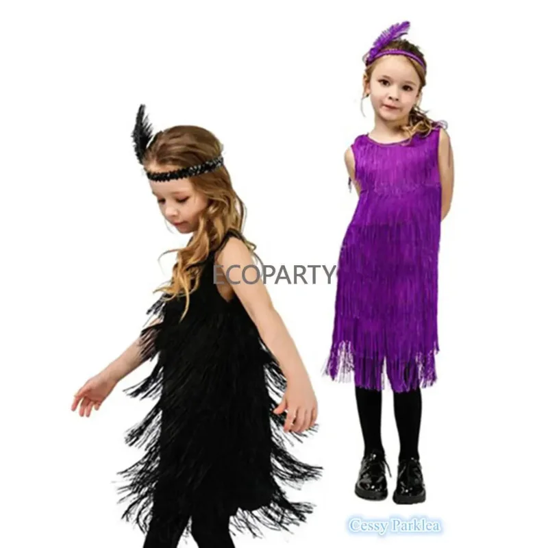 Flapper Girls Black Pink Purple Grey 1920'S Fringed Book Week Costume  Halloween Costume  for Kids Girls Dress Retro Dance UY547