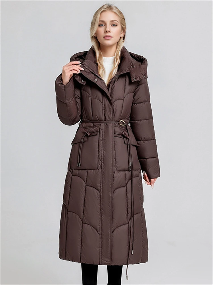 Oversieze Woman Down Jacket Winter Coat 2024 New Waist Drawstring Fashion Warm Thick Zipper Coat Woman Winter Clothes