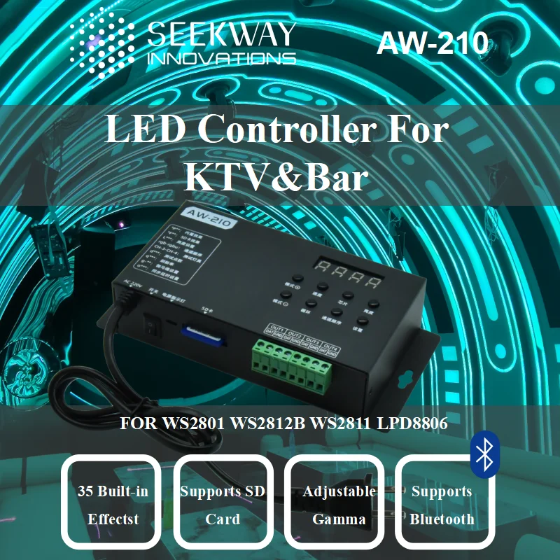 

LED Controller 4CH*1280 Pixels for WS2801 WS2812B WS2811 LPD8806,built-in effect supports SD card & Bluetooth for Indoor Light