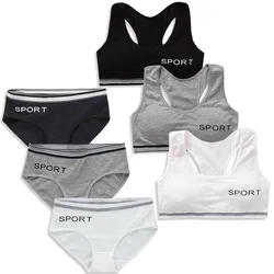 8-18Y Teenage Girls Training Bras Panties Student Kids Cotton Underwear Sets Young Children Padded Bra Vest+Panties Underclothes