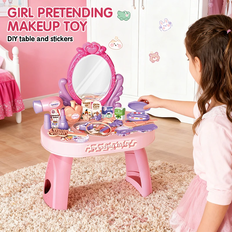 Juego de tocador de belleza para niñas, accesorios de tocador realistas, juego de rol para casa de juegos, juego de juguetes de maquillaje de princesa