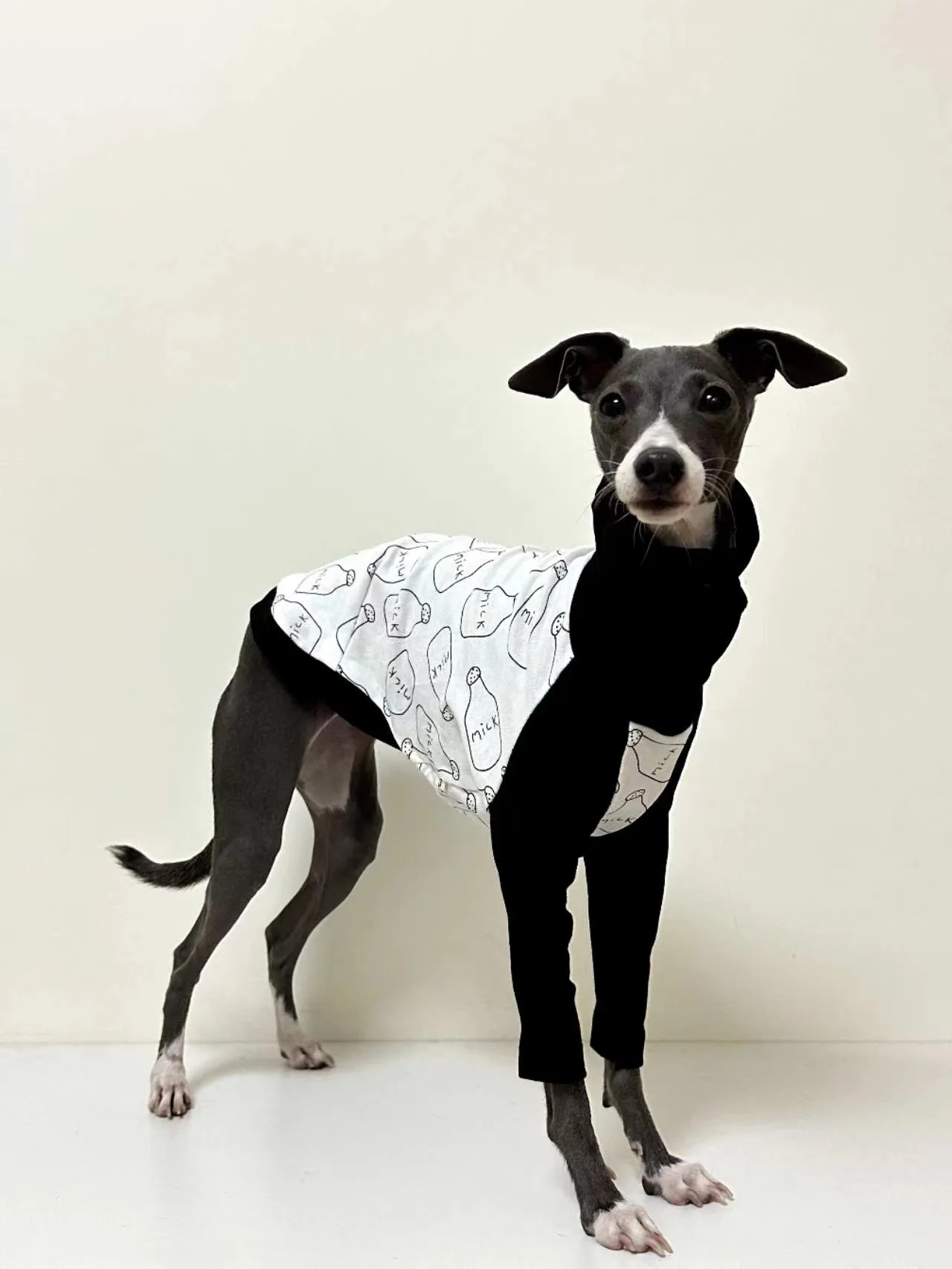 High Collar Printed Stitching Cotton Dog Clothes, Italian Greyhound, Long Sleeve, Whippet Dog Clothes, Autumn