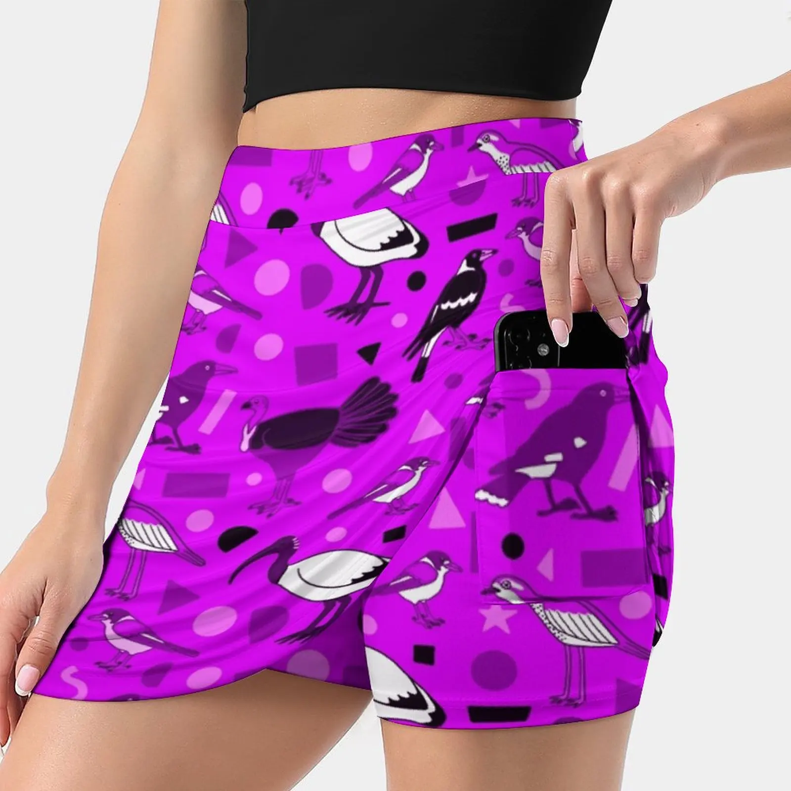 Monochrome Birds Of Brisbane Purple Women Sports Lining Skirt Tennis Dance Fitness Short Printed Skirts Ibis Bin Chicken Turkey