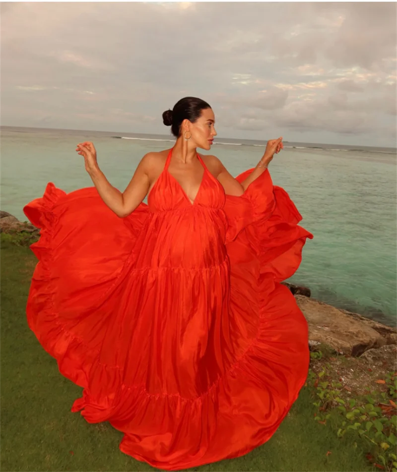 Red Woman Wedding Sleepwear Maternity Prom Dress Pregnancy Bridal Robes Holiday Beach Evening Gown Autumn Fall Customized