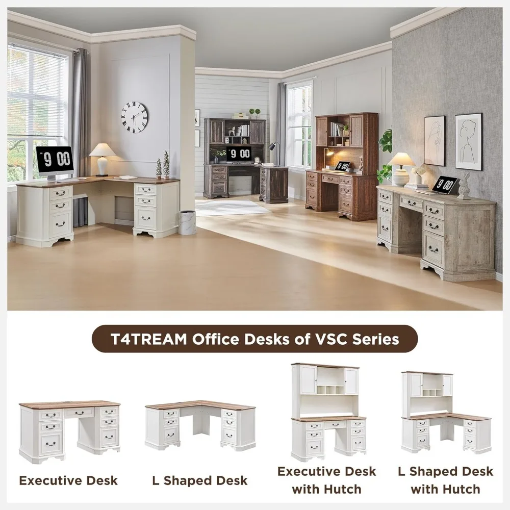 مكتب المزرعة من سلسلة VSC مع مساحة تخزين كبيرة، متطابق مع قبعة مكتب المكتب المنزلي باللون الأبيض العتيق #5