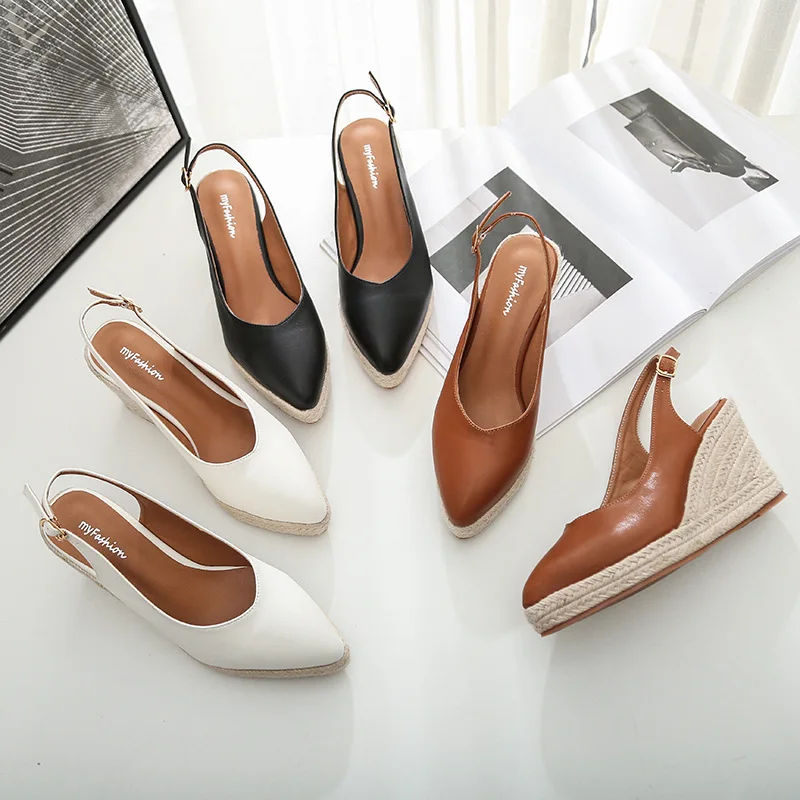 New Design Women Wedge Espadrilles Shoes Pointed Toe Pumps High Heels Platform Sandals Office Lady Shoes Wedding Party WSH5157