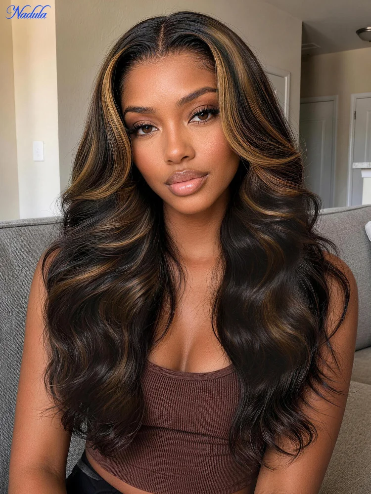 Nadula Golden Brown HD Lace Drawstring Glueless Wig Body Wave 7x5 Pre Cut Lace Front Wig  Pre Bleached Tiny Knots 100% Human Hair Wig Density 180% Side Deep Parting Breathable Eleastic Wig Cap for All Heads Size