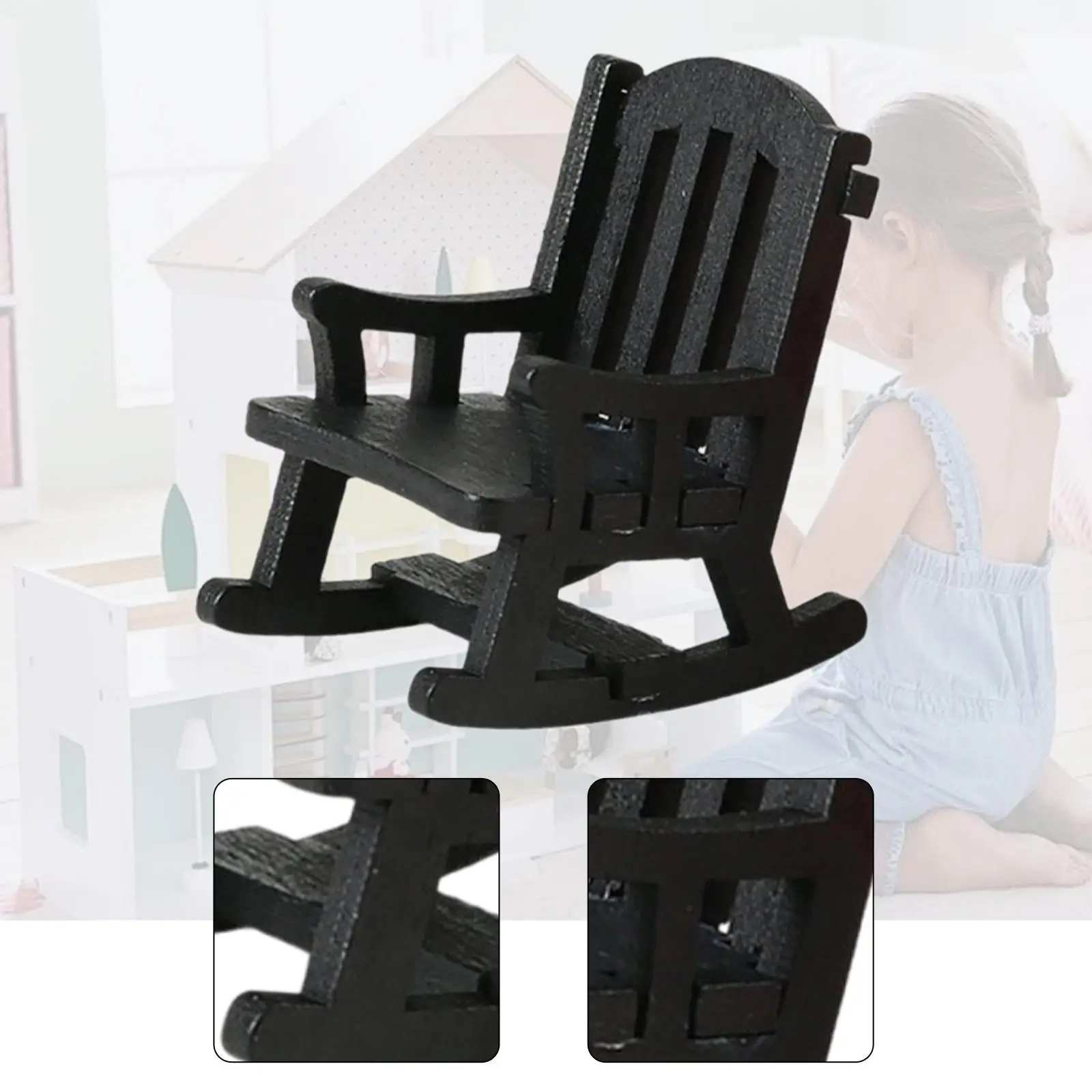 1/12 كرسي متأرجح نموذج كرسي صغير عالي الظهر نموذج حرفة مصغرة الشرفة الروك