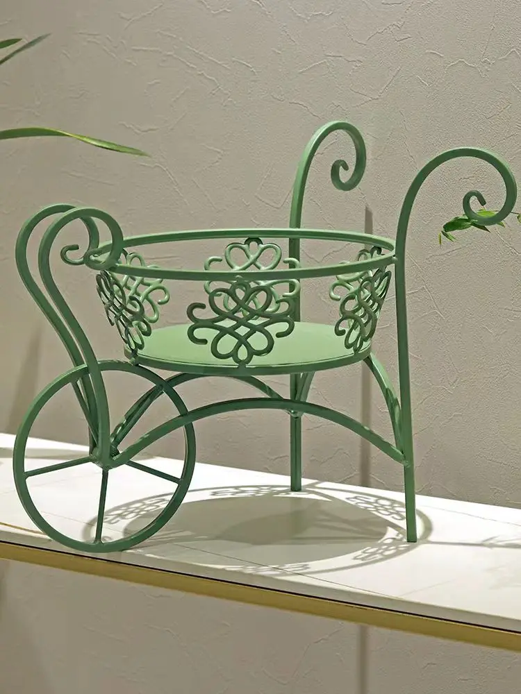 Imagem -03 - Trolley do Ferro para o Plantador da Flor Suporte do Potenciômetro Ornamento do Jardim Estilo do Carrinho Verde Branco