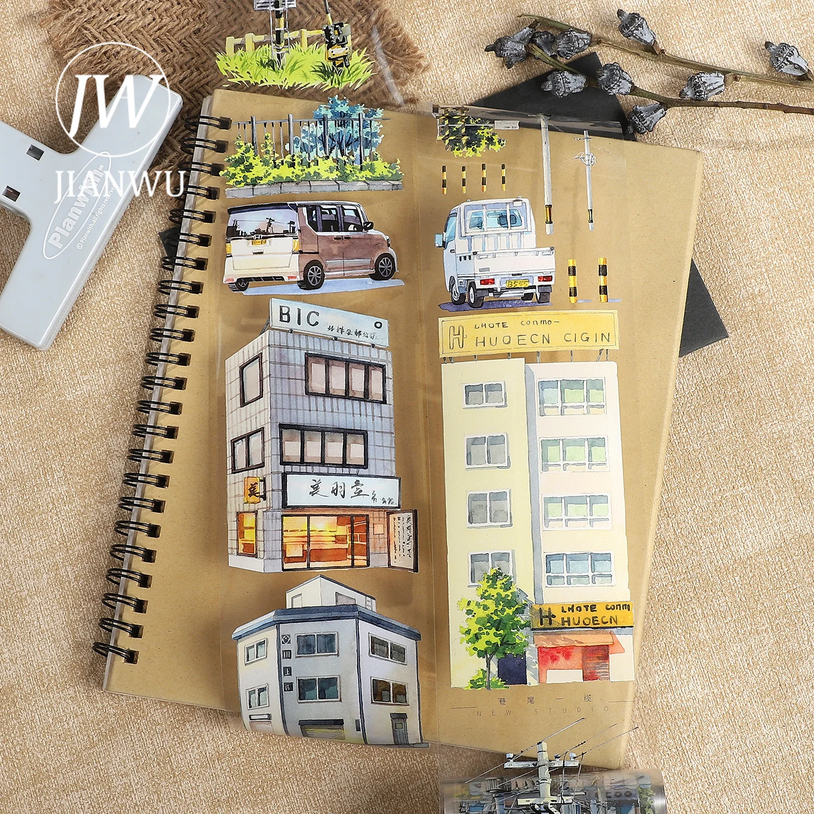 JIANWU 70mm*5.48m Vintage Street House Cable Landscape Landscape Material Collage Scrapbooking PET Tape Journal Stationery