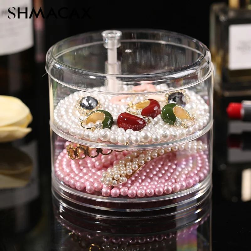 Transparent Rotating Dustproof Jewelry Box Multilayer Bracelet Earring Hairpin Jewelry Display Rack Storage Box Organizer Case