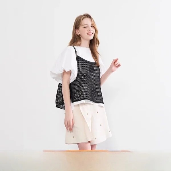

Slimming Pure Cotton round Ne T-irt with Strap ort Sve Women's Casual Wear Korean Sle Commute Faion