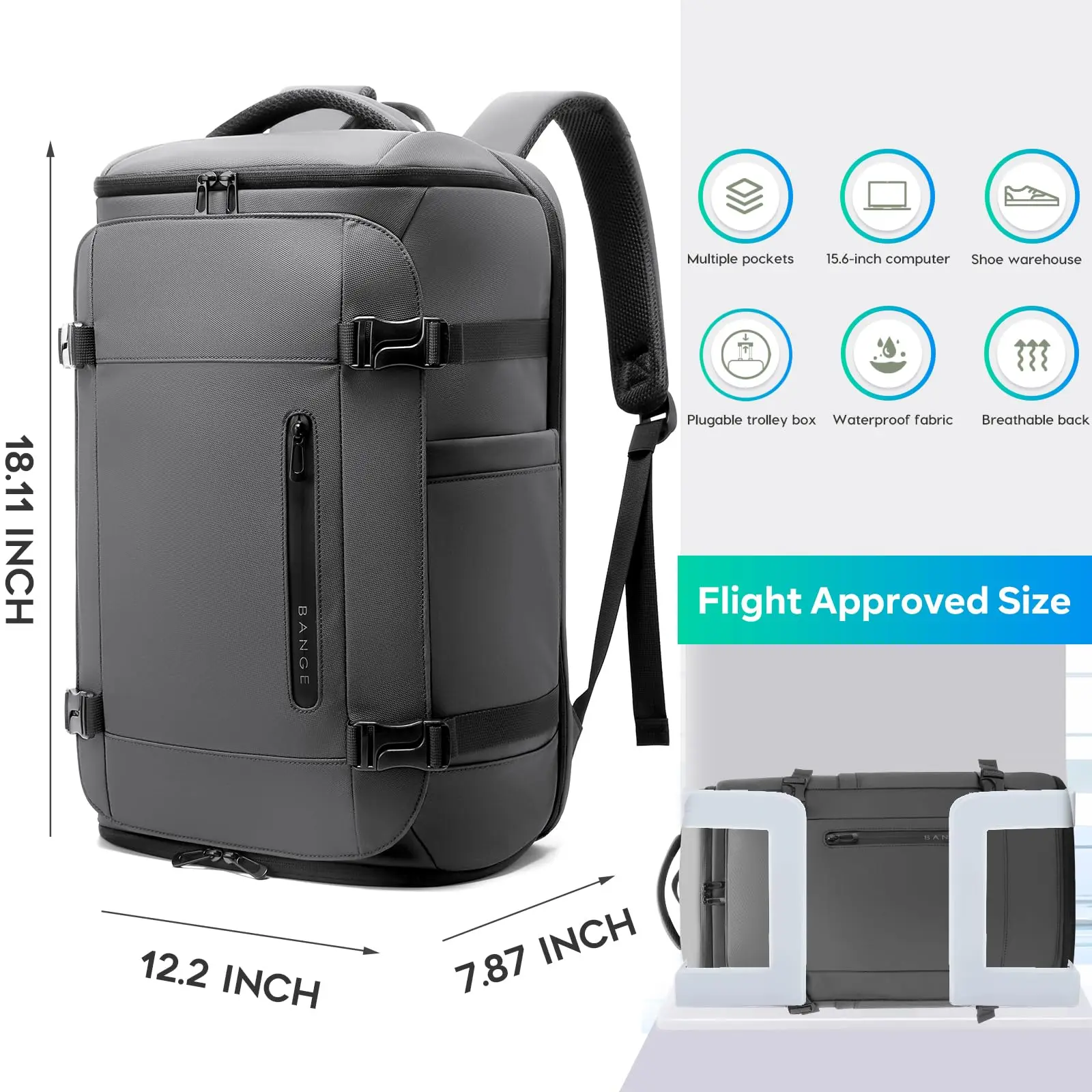 حقيبة ظهر جديدة للسفر للرجال من Bange، حقيبة ظهر مقاومة للماء ذات سعة كبيرة للمشي لمسافات طويلة والتخييم، حقيبة ظهر تحمل مع حجرة للأحذية #2