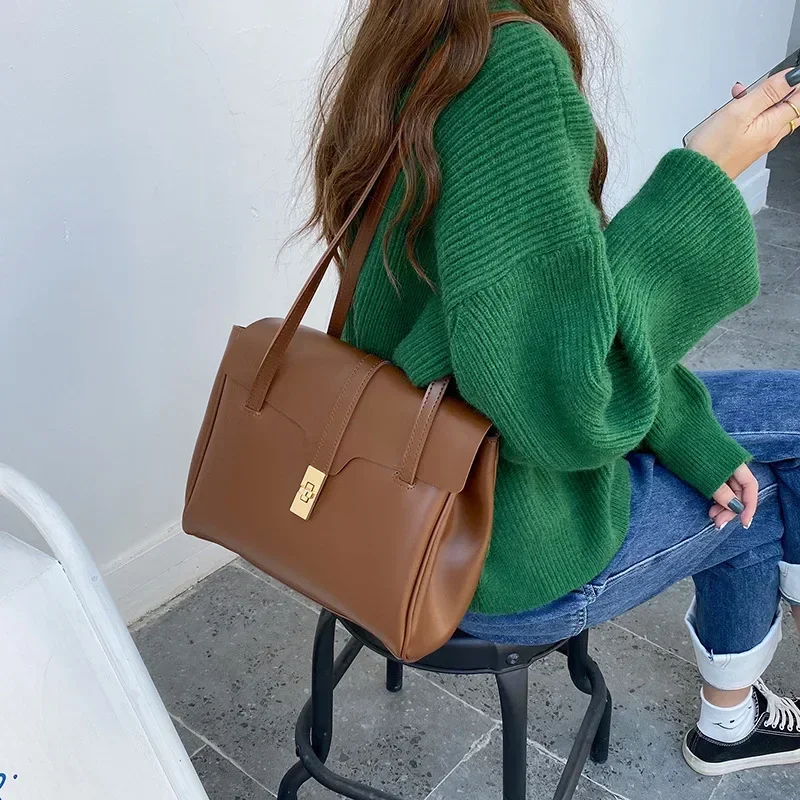 Vintage Women Handbag Large Capacity Pu Leather Shoulder Bags for Female Casual Totes Travel Ladies Hand Bag Brown Big Tote