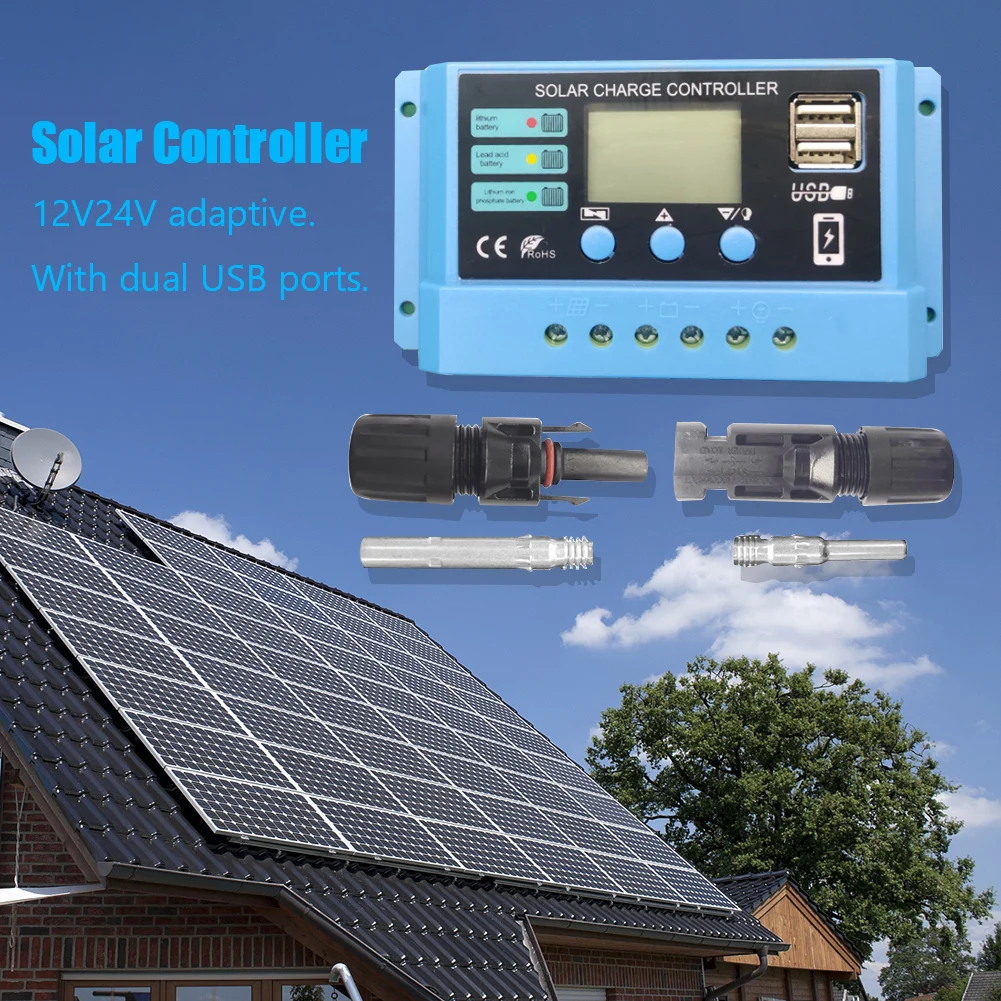 12V 24V Solar Regulator with Connection Head 10/20/30A Solar Charge Controller Solar Power Controllers for Lead-acid Battery