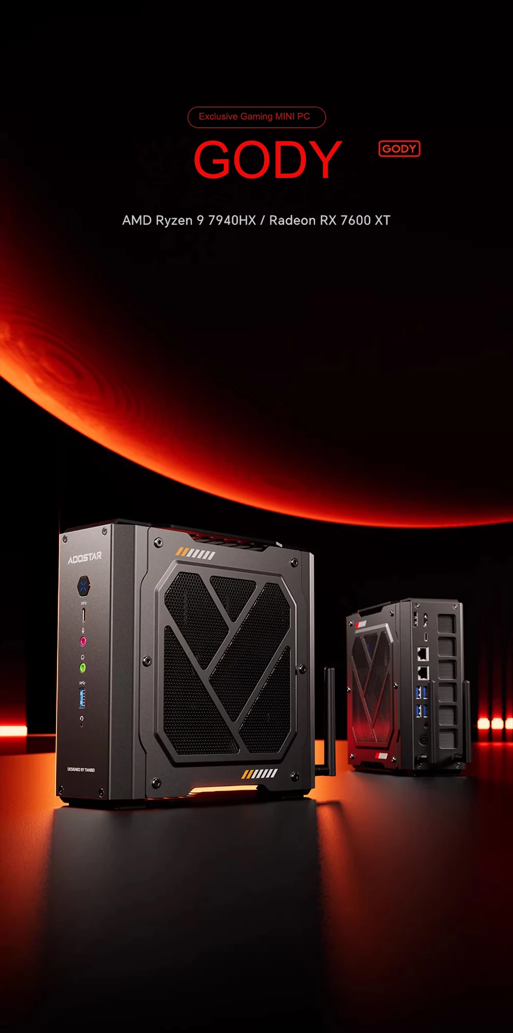 PC Mini Gaming AOOSTAR GODY Terbaru AMD R9 7940HX 2xDDR5 PCIE4.0 RX 7600XT Komputer Desktop Khusus 2x2.5G LAN WIFI7