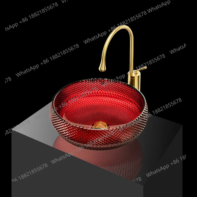 

Light luxury round crystal glass wash basin, die-casting art transparent stage basin, face wash basin