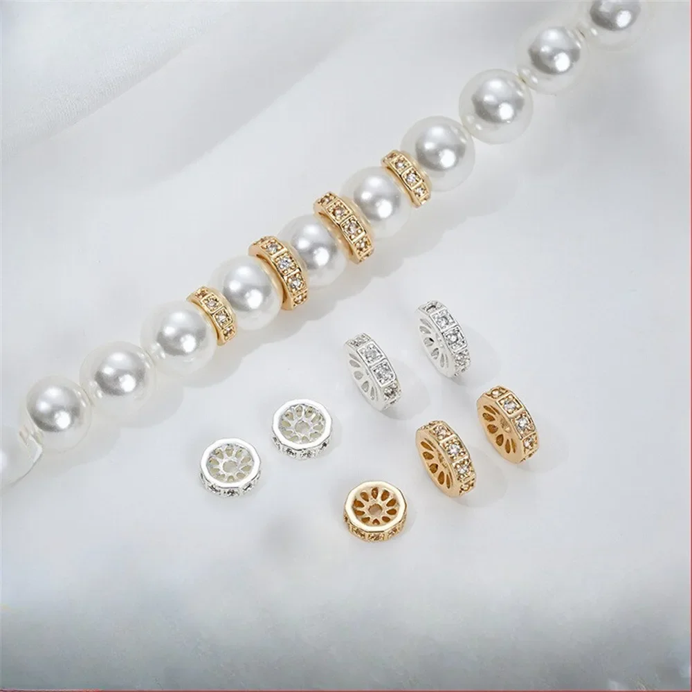 

14K Gold Bright Silver Inlaid Zircon Flower-shaped Round Spacer Wheel Bead Spacer DIY Handmade Beaded Handmade Jewelry Accessori