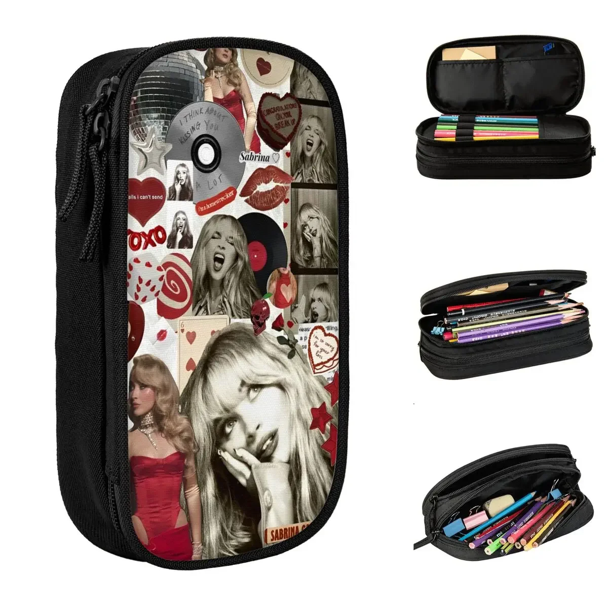 

Fun Sabrina Carpenter Pencil Case 90s Music Tour 2024 Pencil Box Pen Box for Girl Boy Large Storage Bags Students School Gifts