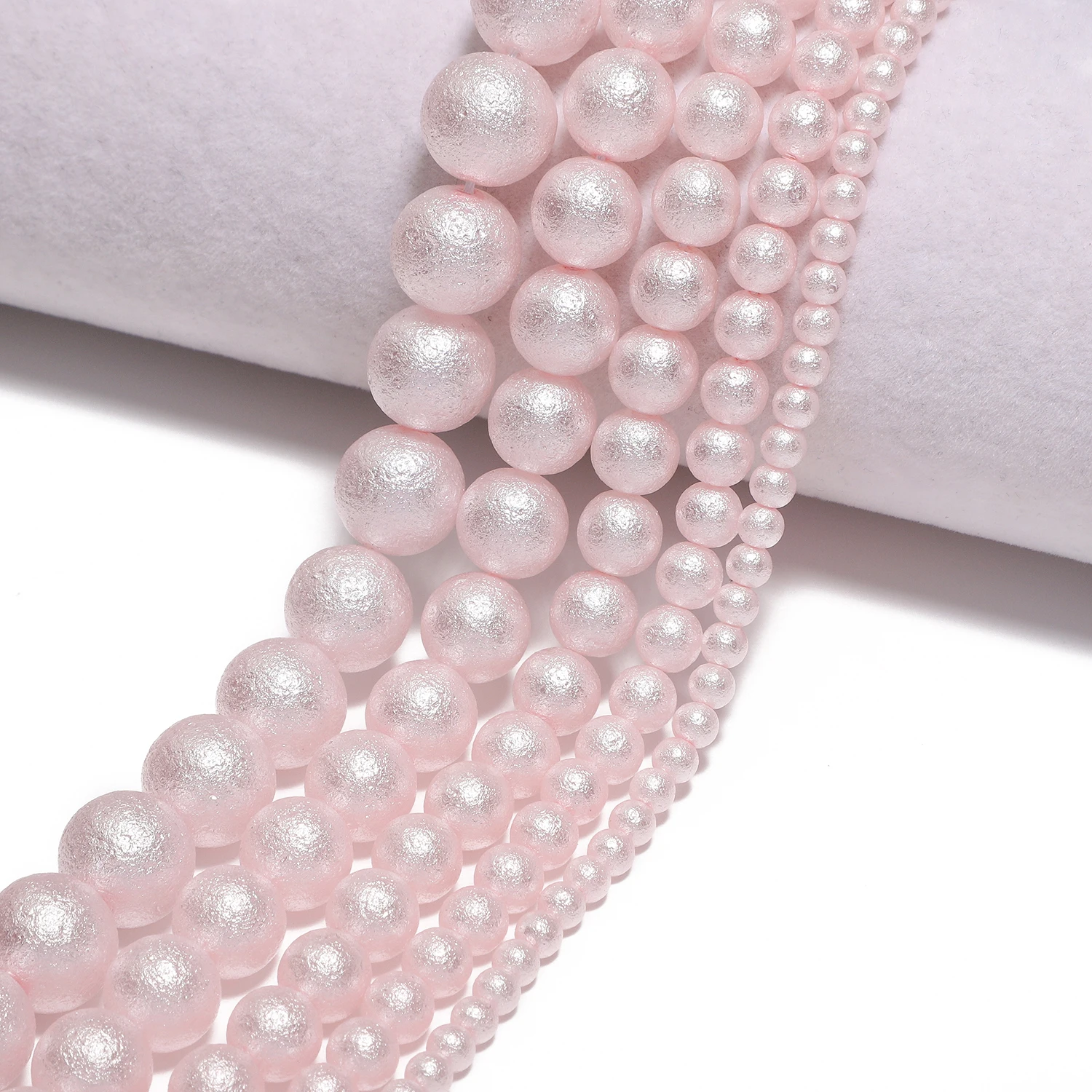 Pink Round Wrinkle Imitation Pearls Loose Glass Beads Garment Handmade DIY For Jewelry Making Wedding Birthday Bracelet