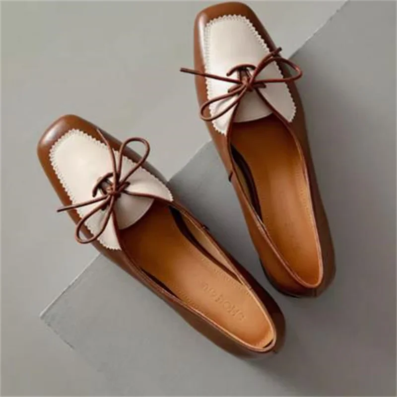 

Crossover Strap Shoes For Womens Square Toes Flat Heels Female Loafers Mixed Colors Zapatos Mujer Sewing Lines Chassure Femme