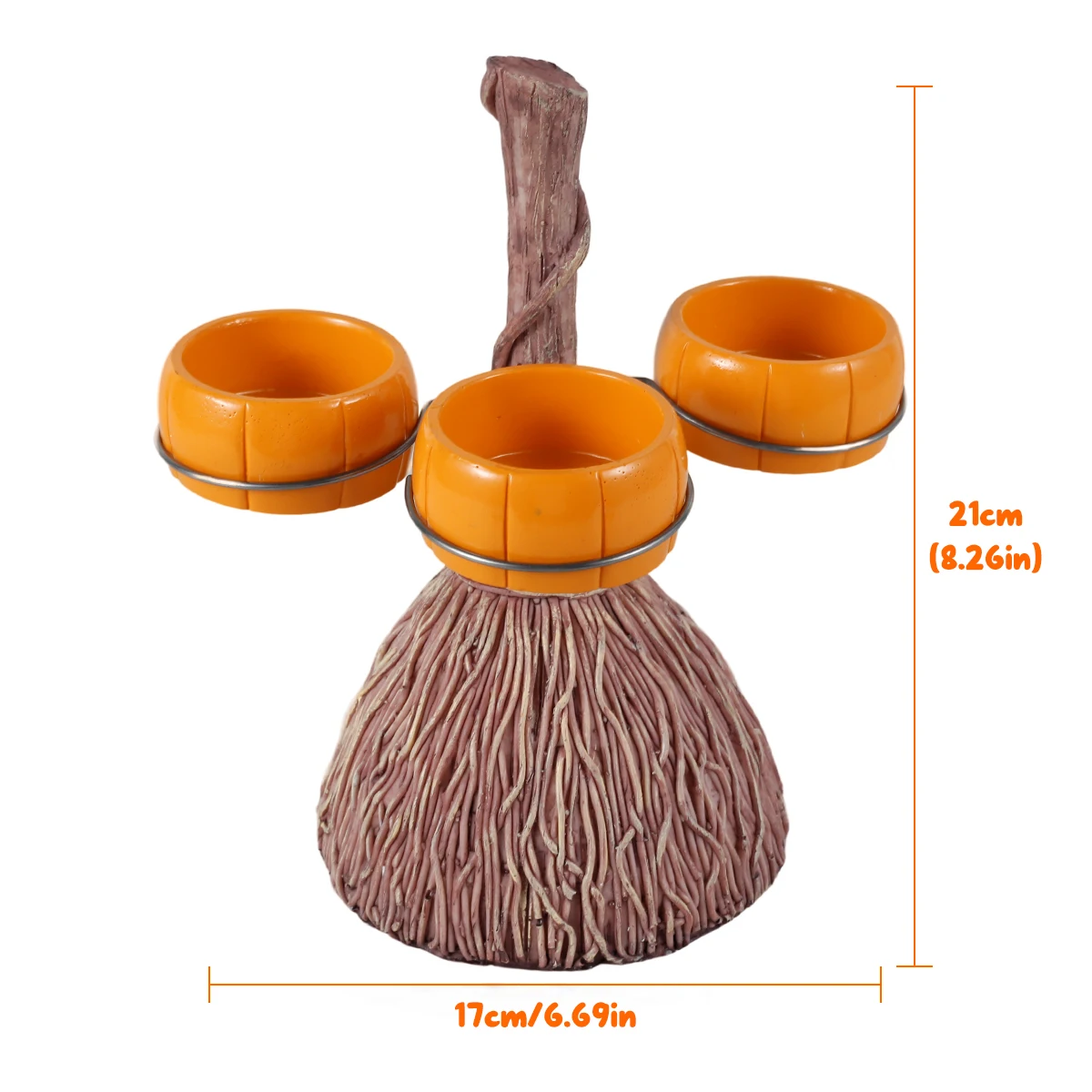 Pumpkin Bowl Stand Broom Pumpkin Snack Plates Rack Halloween Witches Broom Dessert Display Tray with 3/4/6 Bowls Halloween Party