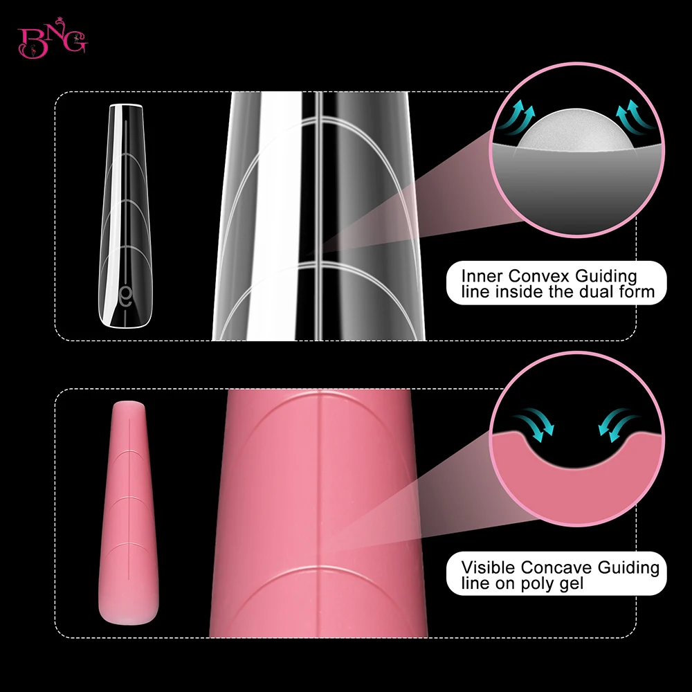 BNG 150Pcs Dual Form Full Cover Clear Acrylic Molds Multiple Shapes 15 Sizes With Number Marking Nail Mold For Manicure