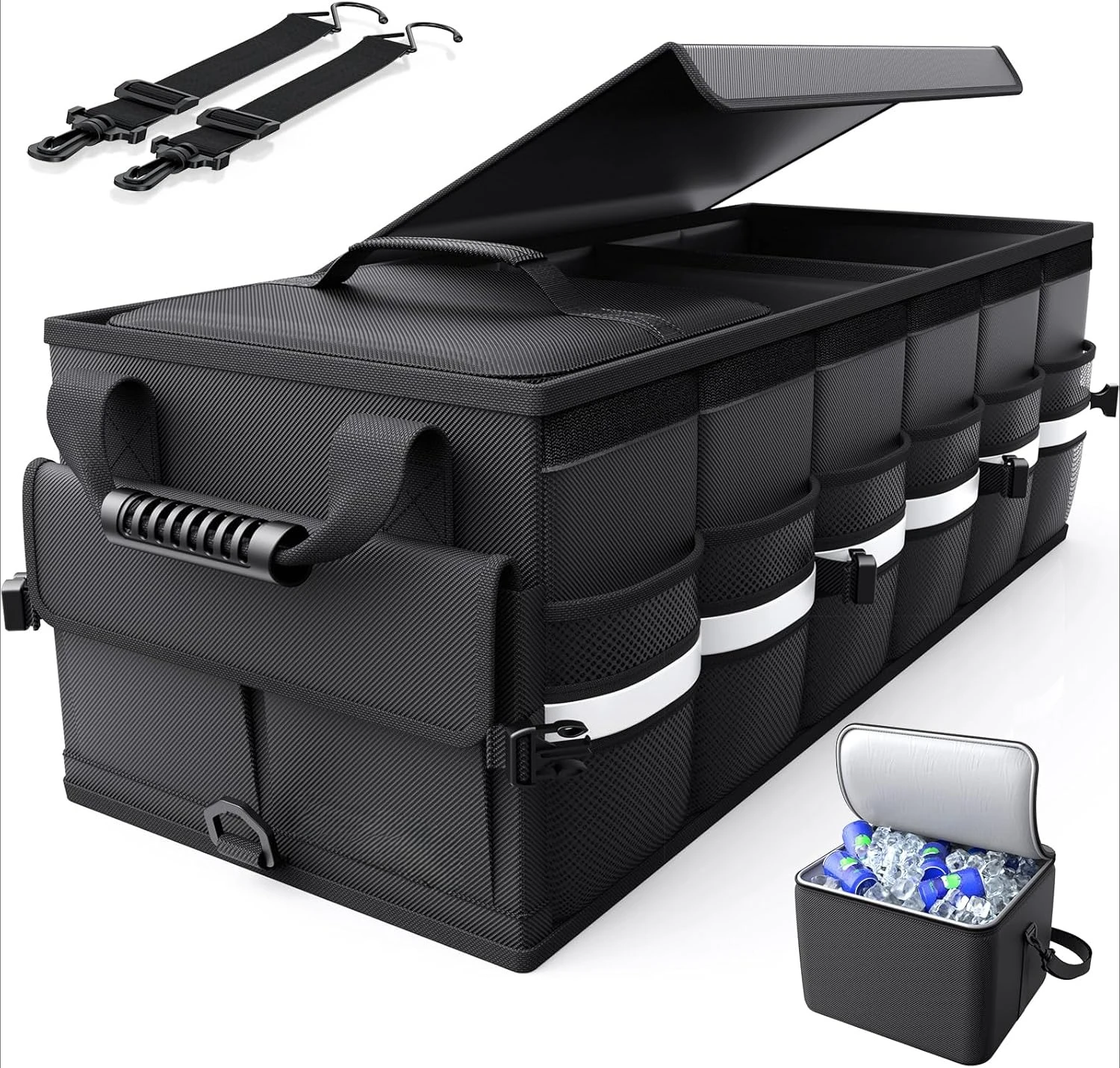 

Сумка-органайзер для багажника автомобиля для внедорожников, с отсоединяемым термоотделением, складной крышкой, 3 отделениями, 33,1x12,6x11 дюймов